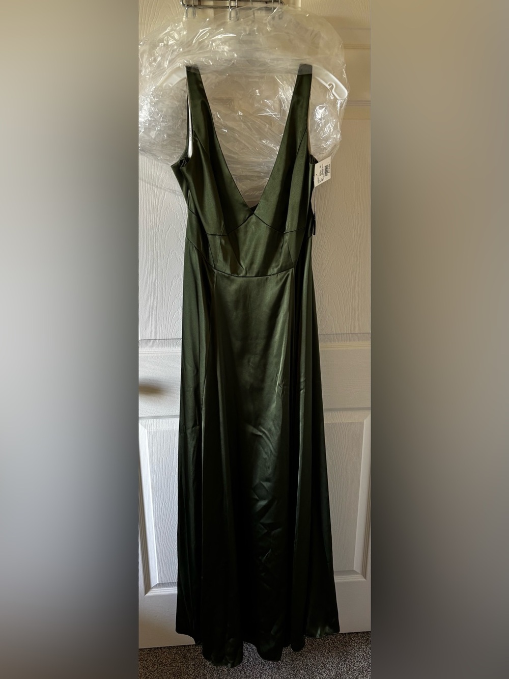 David's Bridal  Galina Signature Martini Olive Green V-Neck Maxi Dress